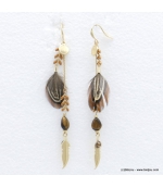 Boucles d'oreilles oversize plume Angélique marron