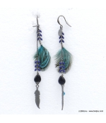 Boucles d'oreilles oversize plume Angélique bleu foncé