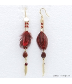 Boucles d'oreilles oversize plume Angélique bordeaux