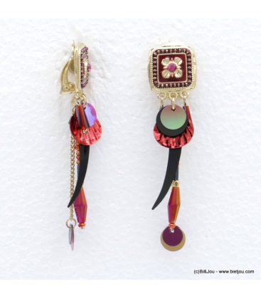 Boucles d'oreilles style bohÃ¨me Ã  clip AnnaÃ«lle bordeaux