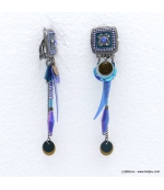 Boucles d'oreilles style bohème à clip Annaëlle bleu foncé