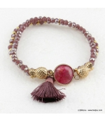 Bracelet charms ananas pierre pompon Éléonore violet