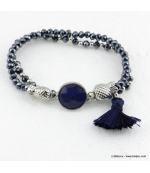 Bracelet charms ananas pierre pompon Éléonore bleu foncé