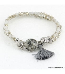 Bracelet charms ananas pierre pompon Éléonore gris clair