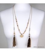 Collier lasso pierre naturelle pompon Tatiana marron