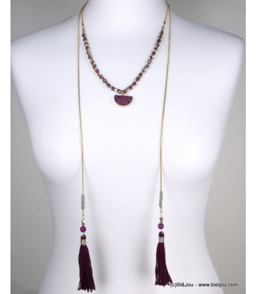 Collier lasso pierre naturelle pompon Tatiana violet