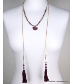 Collier lasso pierre naturelle pompon Tatiana violet