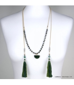 Collier lasso pierre naturelle pompon Tatiana vert