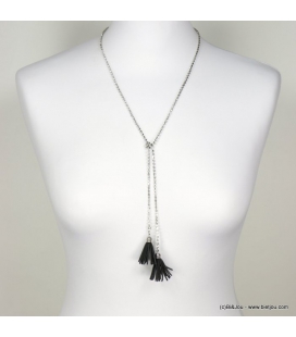 Collier lasso strass pompon Adèle