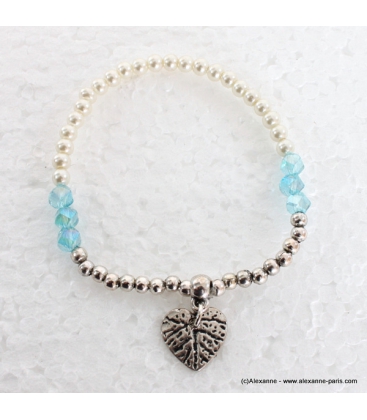 bracelet Coeur de Feuille bleu