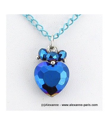collier Coeur de Cristal bleu