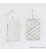 Boucle d'oreille métal brossé rectangle argenté