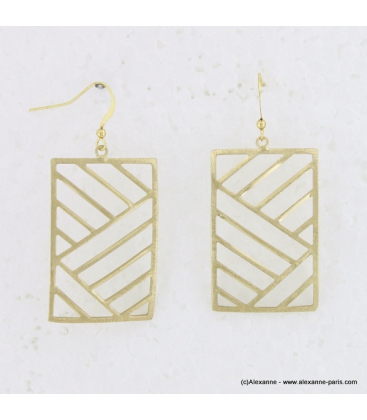 Boucle d'oreille métal brossé rectangle doré